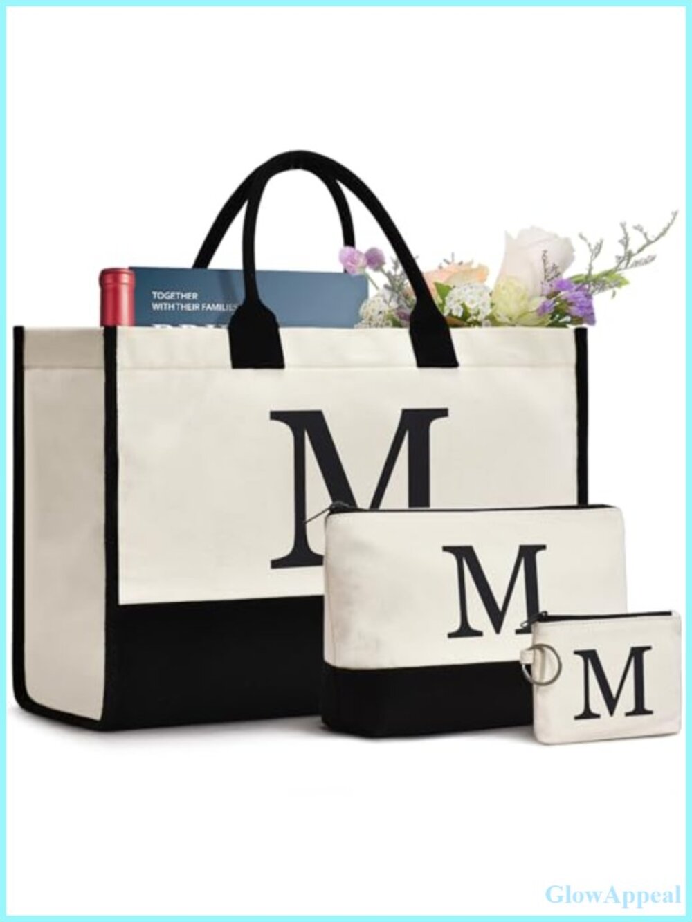 Canvas Tote Bag Set Makeup Bag Coin Purse Large Capacity Gift for Women